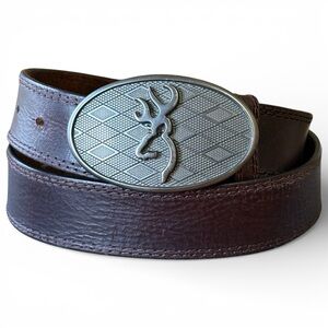 Browning Genuine Leather Belt with Silver Oval Buckle Deer Logo # 20023 Size 36